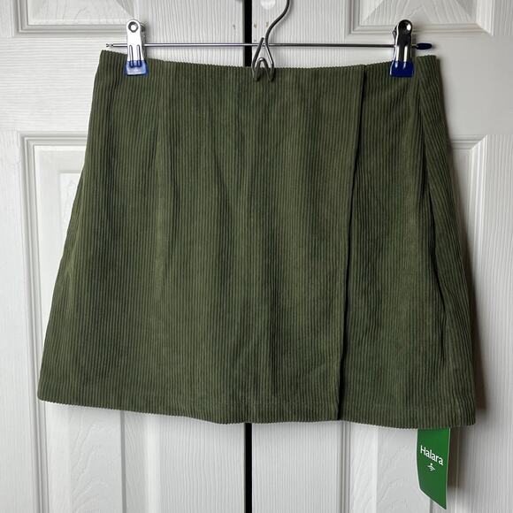 Halara High Waisted Back Zipper Split Hem 2-in-1 Corduroy Casual Skirt Green S - Picture 1 of 9